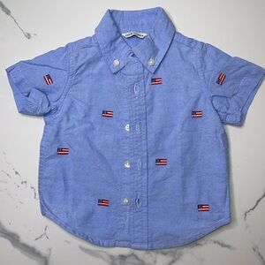 Janie and Jack Blue Button Down Shirt with Sailboat Embroidery